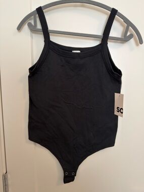 NWT SO Black Ribbed Tank Bodysuit - thong style - size Medium